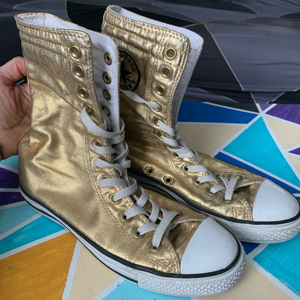 Gold high top converse